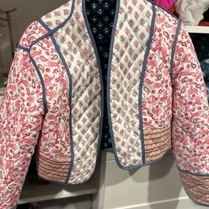 Amazon Pink and White Quilted Bomber Jacket